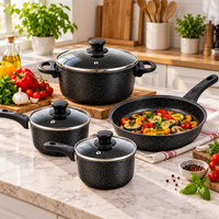 Set de oale Hot Chef cu înveliș marmorat și capace de sticlă, 7 piese